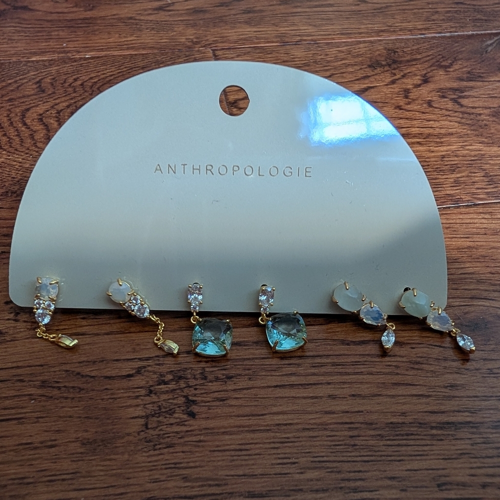 NWT Anthropologie Delicate Gem Drop Sky Earrings, Set of 3